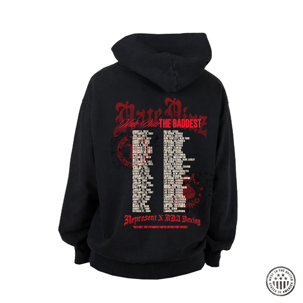 NATE DIAZ WORLD TOUR 7/6/24 Premium USA MADE Heavy Hoodie [BLACK] THE  BADDEST CAPSULE (Copy)